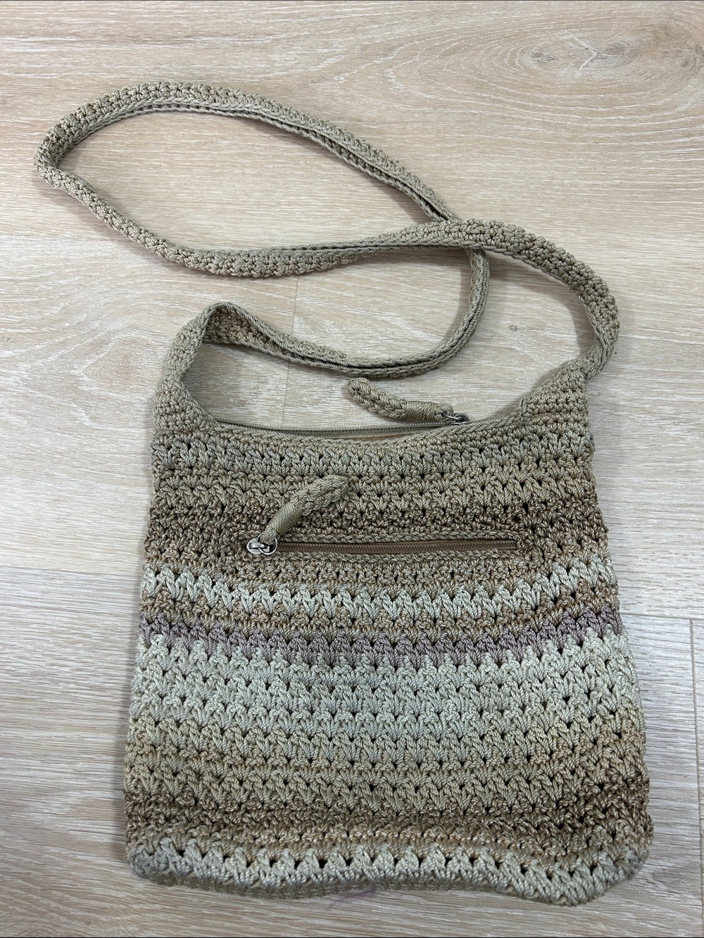 The Sak Crochet Crossbody Bag in Beige, Taupe and Cream